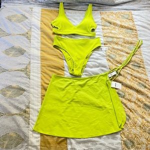 Aerie Three Piece Neon Yellow/Green Swimsuit